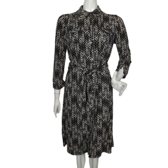 SIGRID OLSEN Shirt Dress, L, Black/Gray, Chevron Stripes, Breast pockets - Picture 1 of 13
